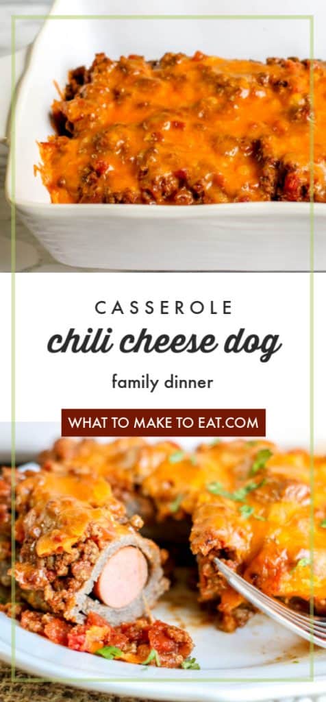 this chili cheese hot dog casserole with tortillas is what to make with hot dogs that you have in your fridge. It's a perfect weeknight dinner or game night meal with friends.