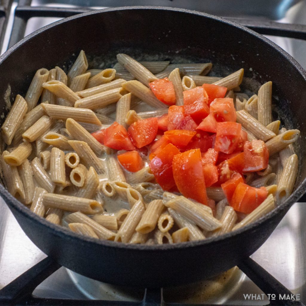 In process image of a simple cajun chicken pasta dish