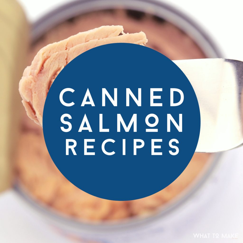 Can of salmon. Text reads: "Canned salmon recipes"