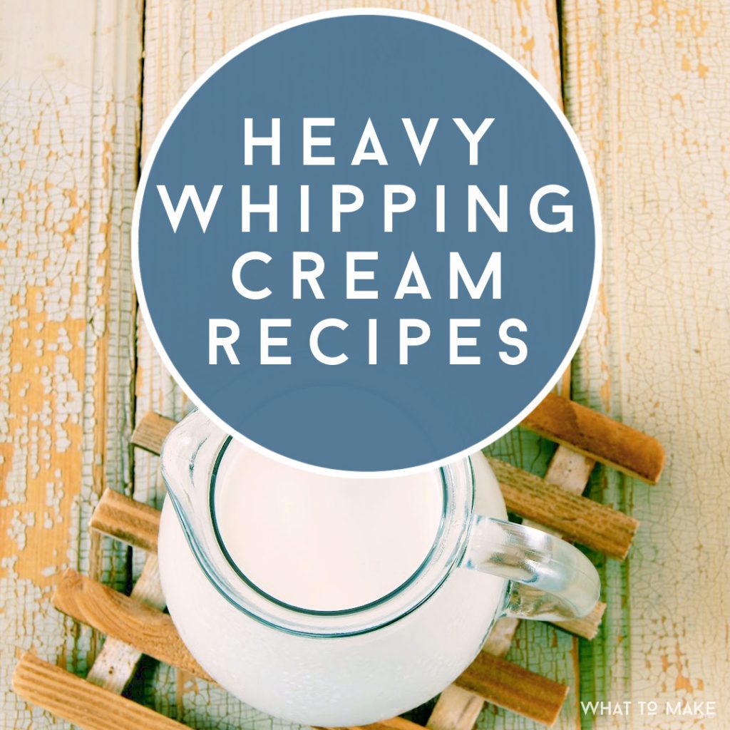 pitcher of heavy whipping cream. Text reads: "Heavy Whipping Cream Recipes"