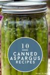 Canned Asparagus. Text Reads "10 Canned Asparagus Recipes"