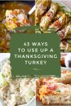 Images of dishes made with smoked turkey. Text Reads: "43 Ways to use up a Thanksgiving Turkey"