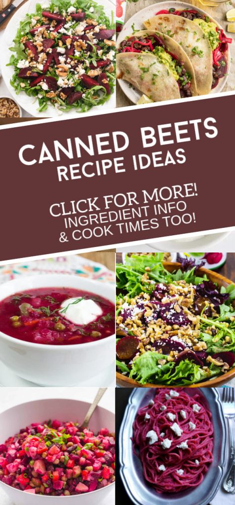 Dishes made with canned beets. Text reads "Canned Beets - Recipe Ideas"