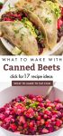 Dishes made with canned beets. Text reads "What to make with canned beets"