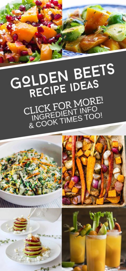 Dishes made with golden beets. Text reads "Golden Beets recipe ideas"