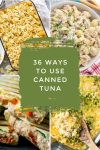Dishes made with canned tuna. Text reads "36 ways to use canned tuna"